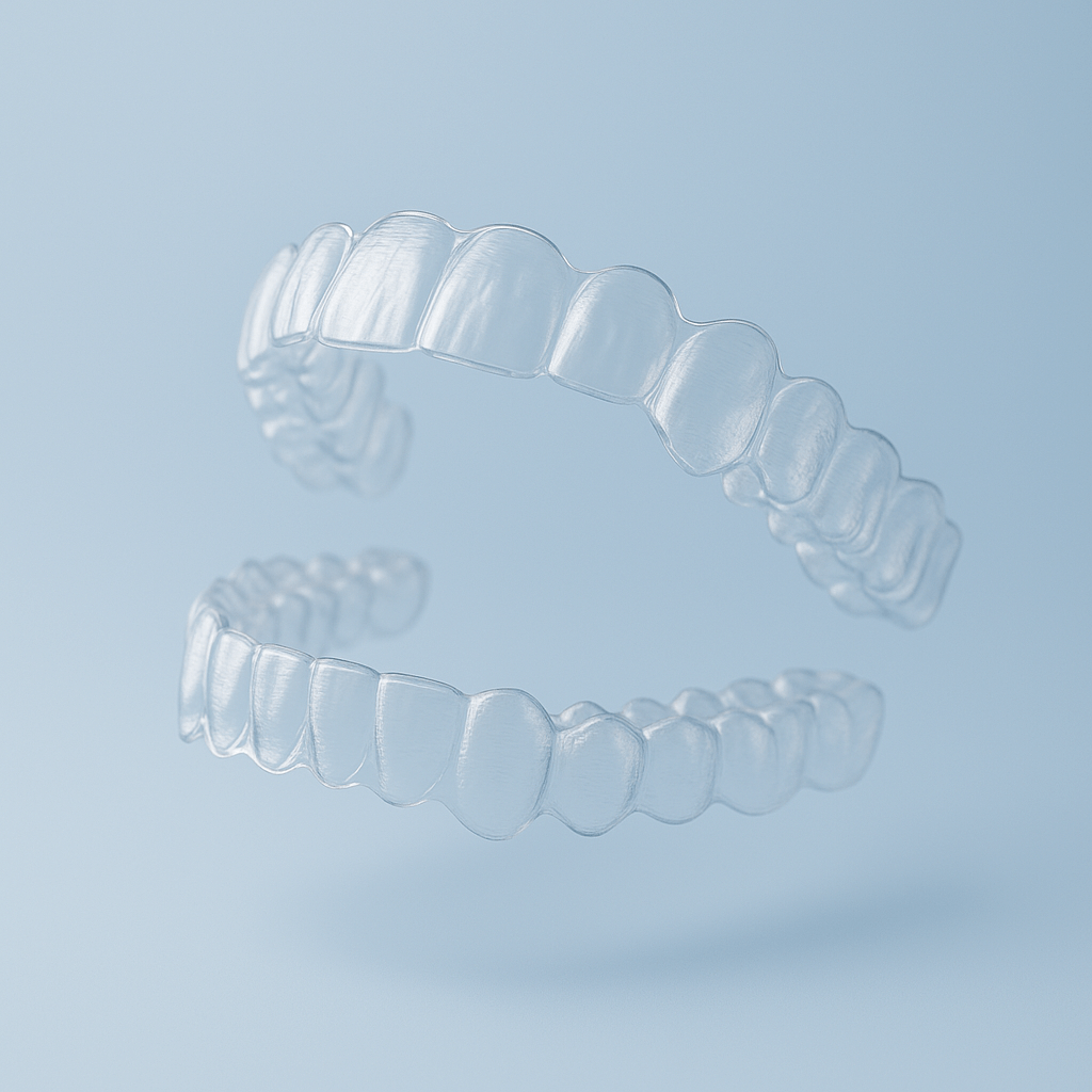Invisalign aligners on light blue backdrop, modern design